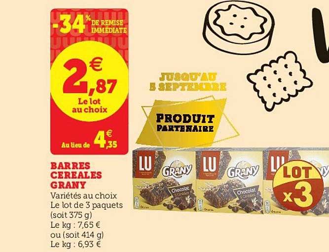 barres céréales grany  -34% de remise immédiate
