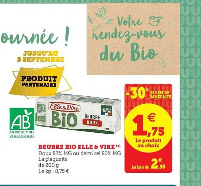 beurre bio elle&vire -30% de remise immédiate