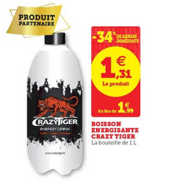 boisson énergisante crazy tiger -34% remise immédiate