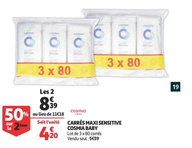 Carrés Maxi Sensitive Cosmia Baby 50% Sur Le 2ème