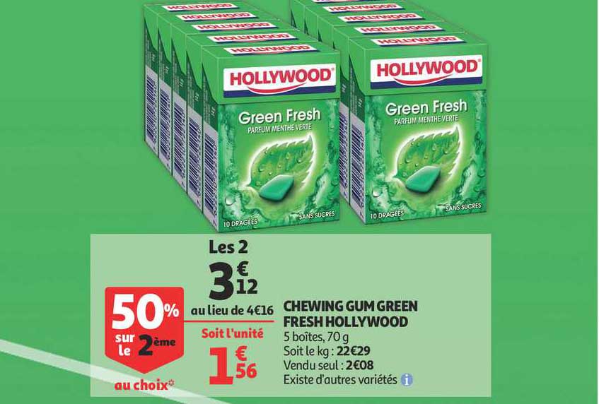Chewing Gum Green Fresh Hollywood 50% Sur Le 2ème Au Choix