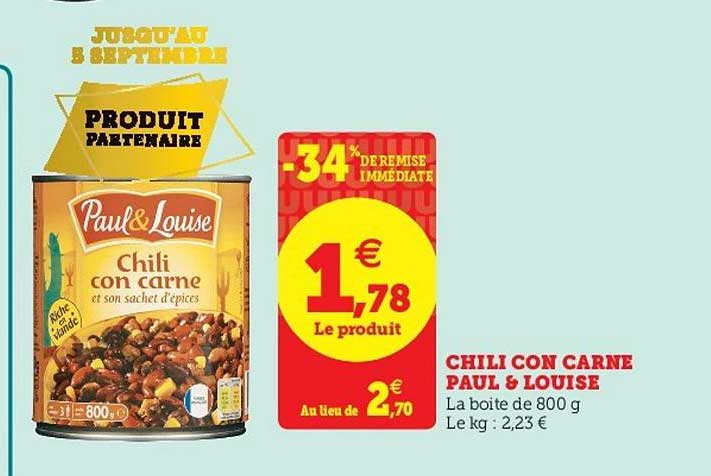 chili con carne paul & louise -34% remise immédiate
