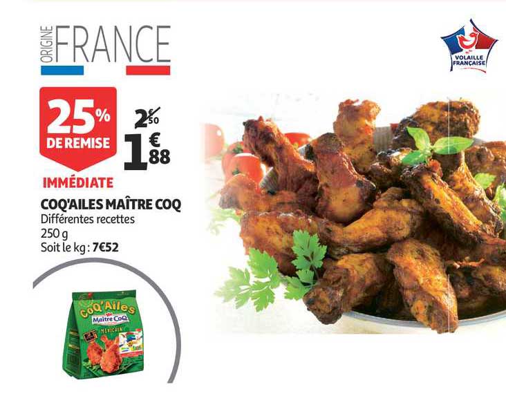 coq'ailes maître coq 25% remise immédiate