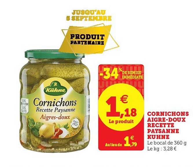 cornichons aigre doux kühne recette paysanne -34% remise immédiate