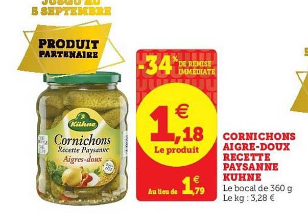 cornichons aigre doux recette paysanne kuhne -34% remise immédiate