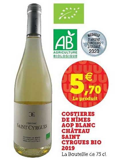 costières de nîmes aop blanc château saint cyrgues bio 2019