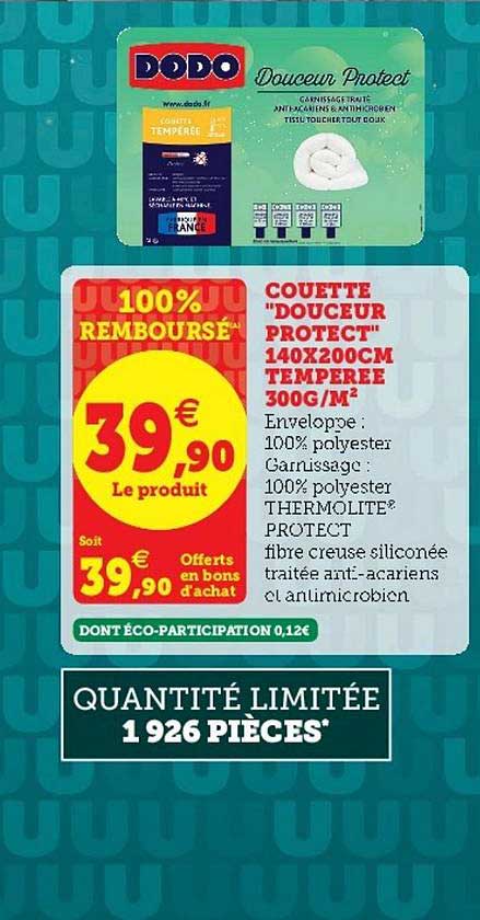 Couette Douceur Protect Tempérée Dodo 100% Remboursé