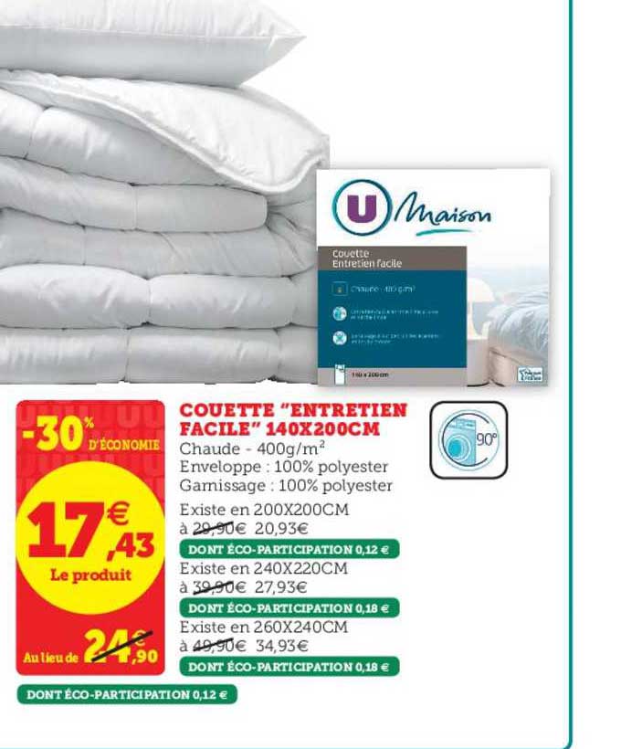 couette entretien facile 140x200cm