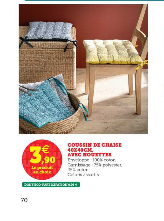 coussin de chaise 40x40 cm avec nouettes