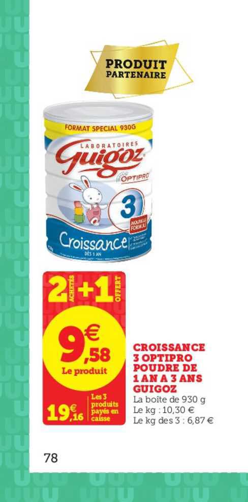 croissance guigoz 3 optipro poudre de 1 an à 3 ans 2 achetés + 1 offert