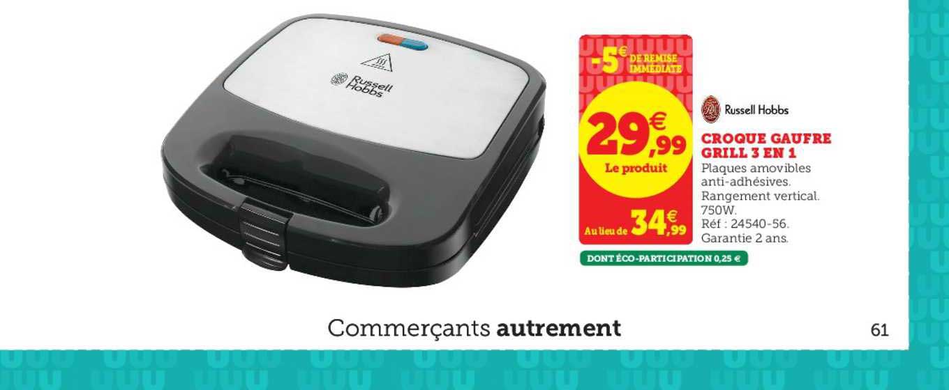 croque gaufre grill 3 en 1 russell hobbs