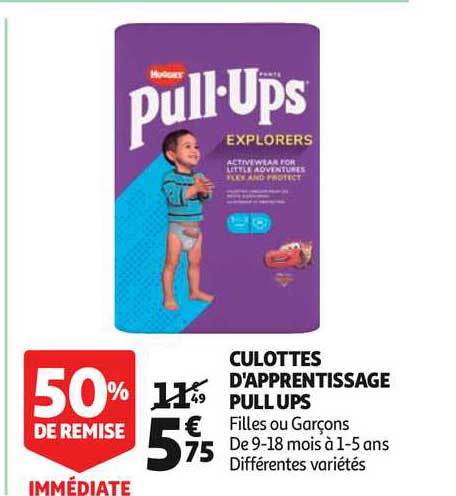 culottes d'apprentissage pull ups 50% remise immédiate
