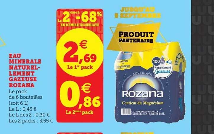 eau minérale naturellement gazeuse rozana le 2ème en à -68% en remise immédiate