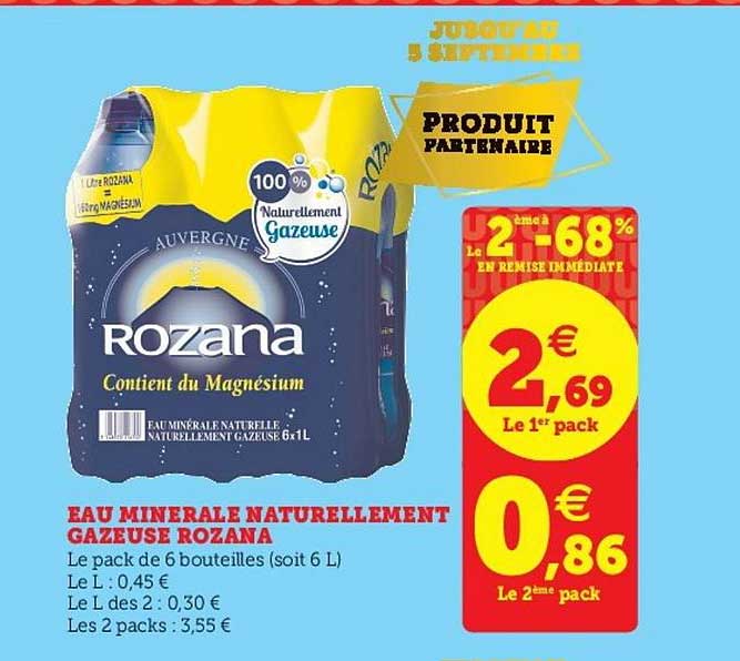 eau minérale naturellement gazeuse rozana le 2ème en à -68% en remise immédiate