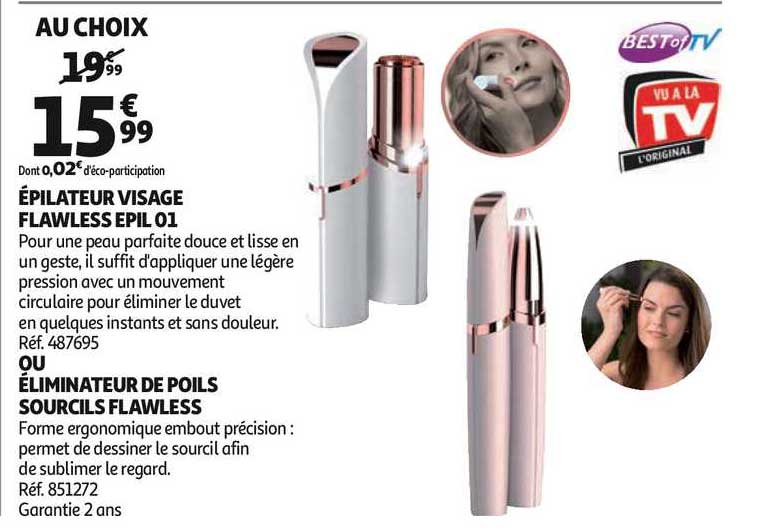 épilateur visage flawless epil 01 ou éliminateur de poils sourcils flawless