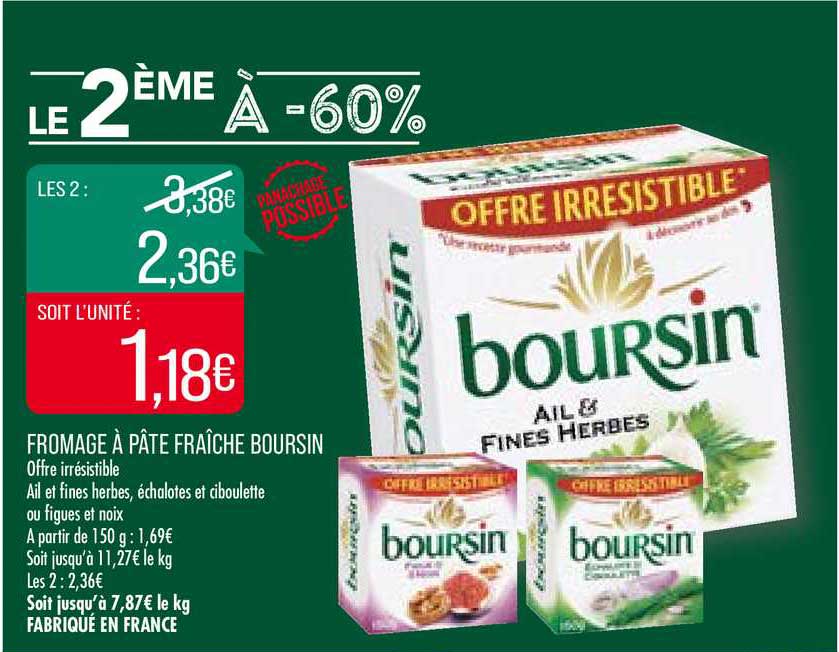 Fromage à Pâte Fraîche Boursin Le 2ème à -60%