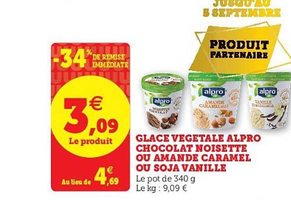Glace Végétale Alpro Chocolat Noisette Ou Amande Caramel Ou Soja Vanile -34% Remise Immédiate