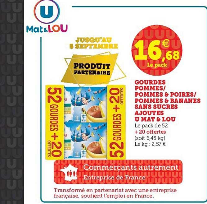 Gourdes Pommes Pommes & Poires Pommes & Bananes Sans Sucres Ajoutés U Mat & Lou