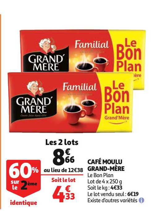grand'mère café moulu 60% sur le 2ème identique