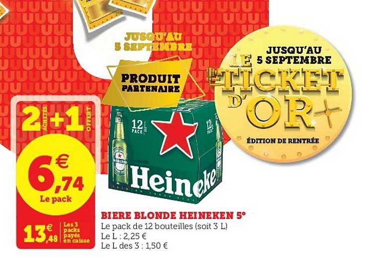 Heineken Bière Blonde 5° 2 Achetés + 1 Offert