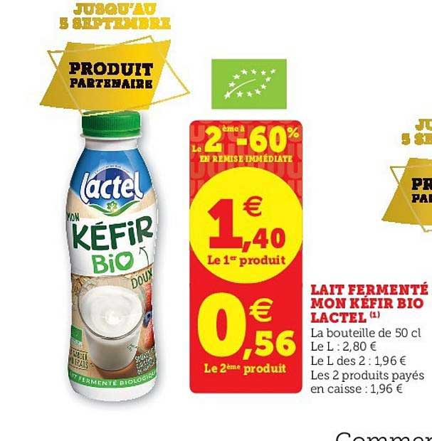 lait fermenté mon kéfir bio lactel le 2e à -60%