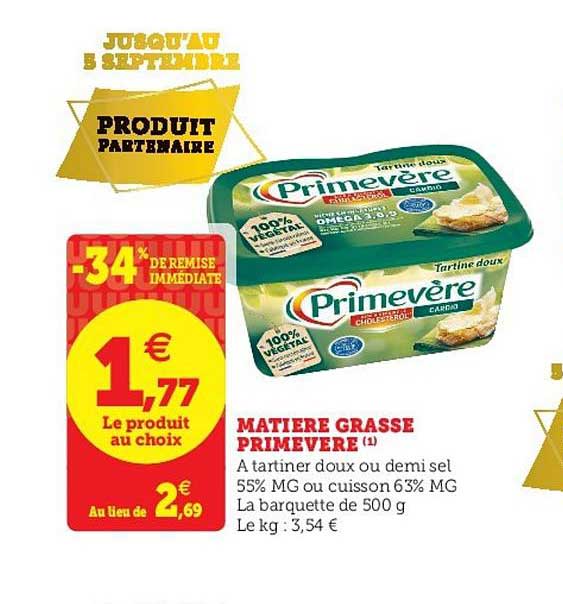 matière grasse primevère -34% de remise immédiate