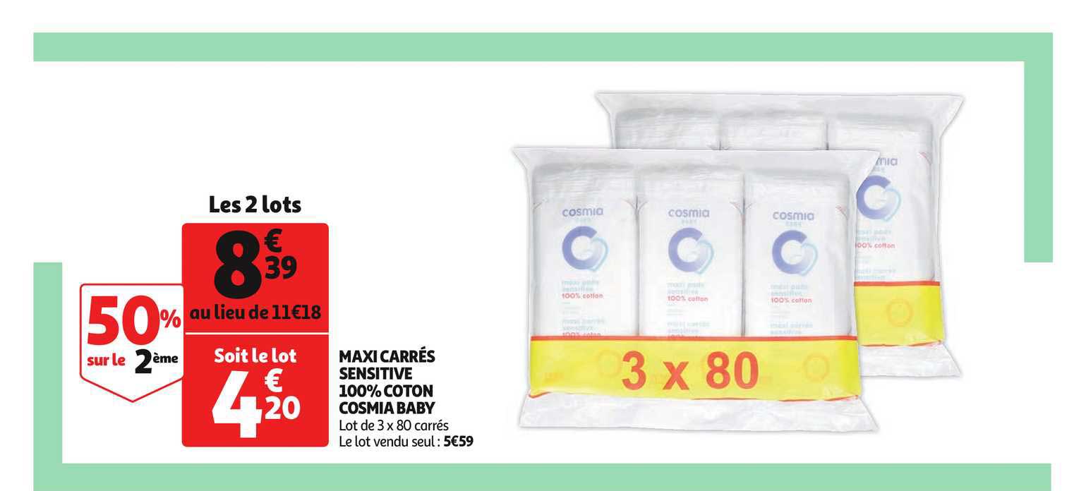 Maxi Carrés Sensitive 100% Coton Cosmia Baby 50% Sur Le 2ème