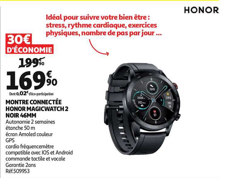 montre connecté honor magicwatch 2 noire 46mm