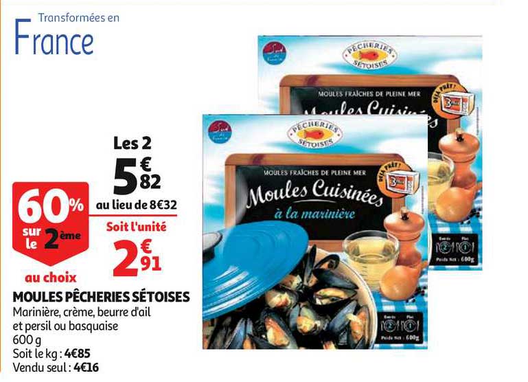 moules pêcheries sétoises moules cuisinées à la marinière 60% sur le 2ème au choix