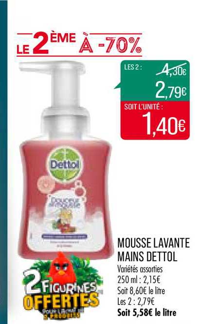 mousse lavante mains dettol le 2ème à -70%