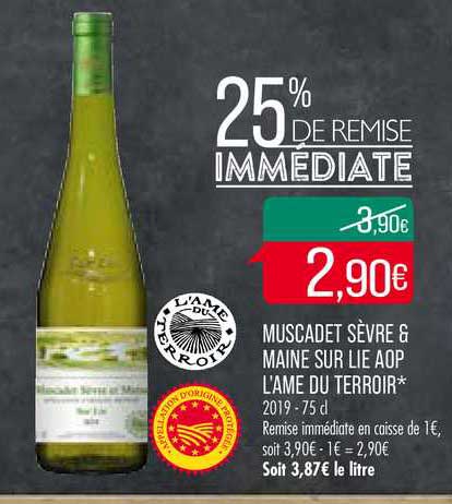 muscadet sèvre & maine sur lie aop l'âme du terroir 25% remise immédiate