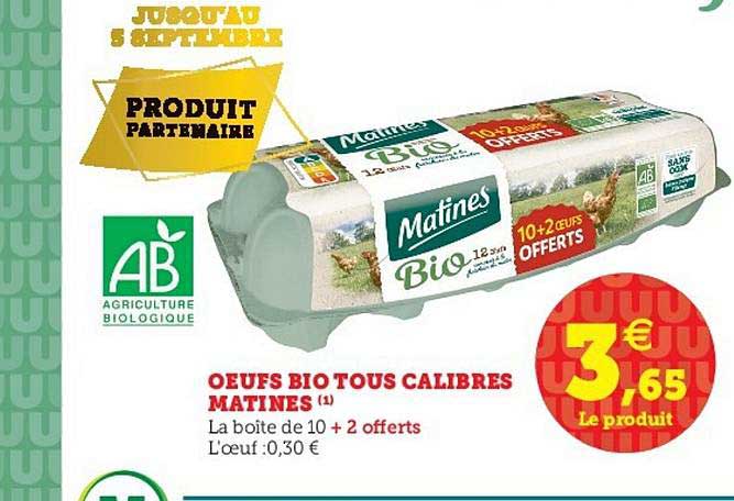 oeufs bio tous calibrés matines