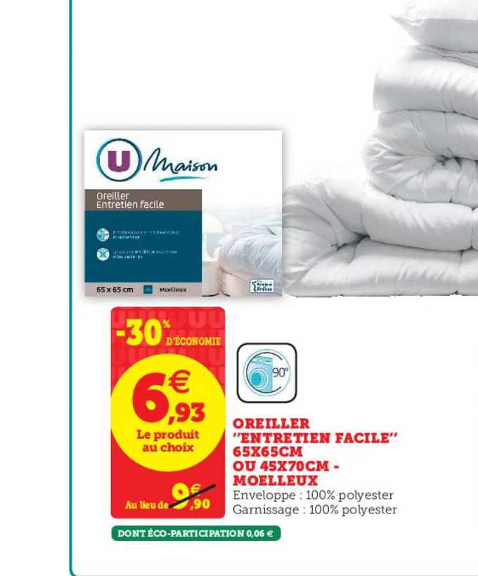 oreiller entretien facile 65x65cm ou 45x70 cm moelleux