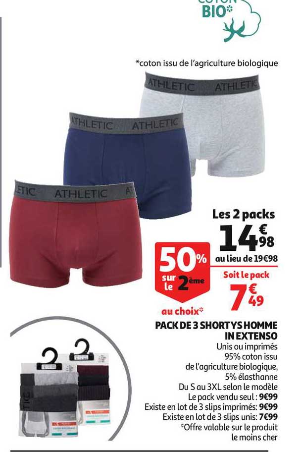 pack de 2 shortys homme in extenso 50% sur le 2ème au choix