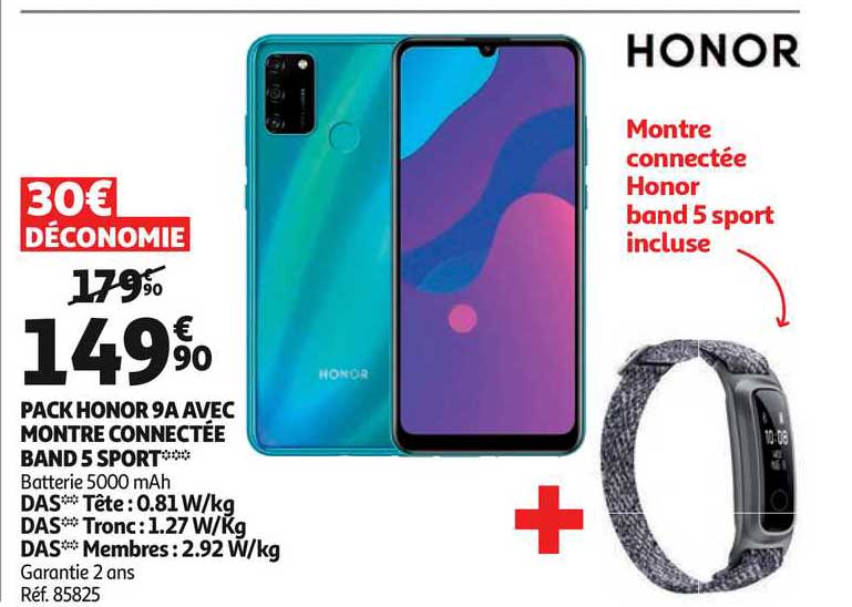 pack honor 9a avec montre connectée band 5 sport