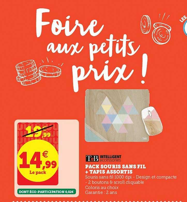 Pack Souris Sans Fil + Tapis Assortis Tnb