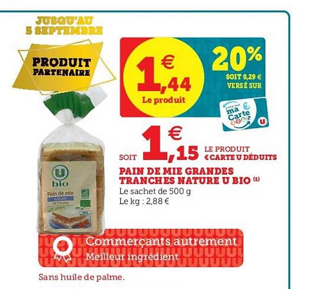 pain de mie grandes tranches nature u bio