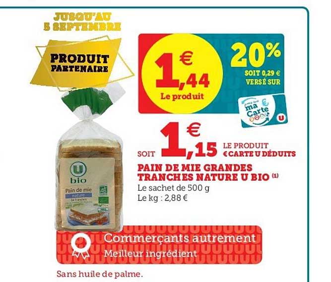pain de mie grandes tranches nature u bio