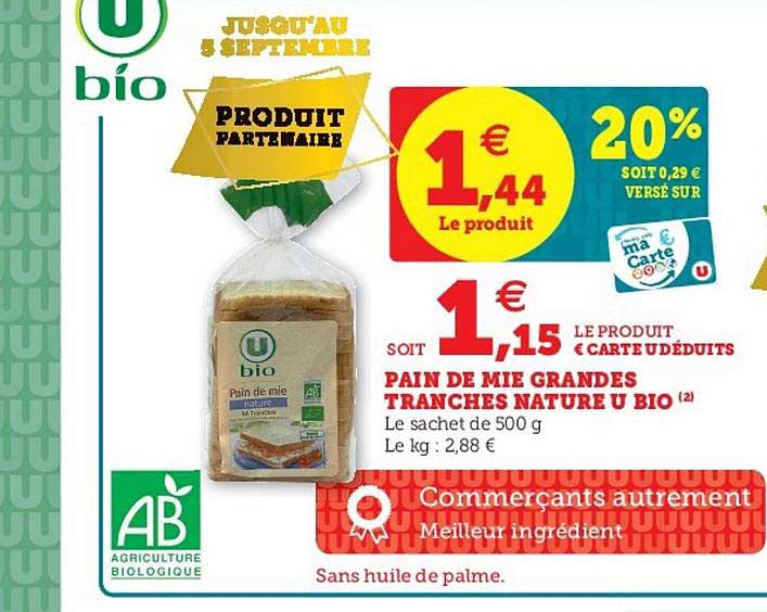 pain de mie grandes tranches nature u bio