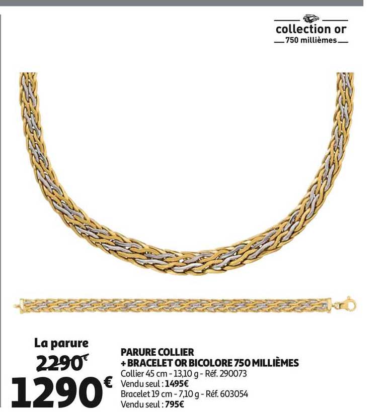parure collier + bracelet or bicolore 750 millièmes