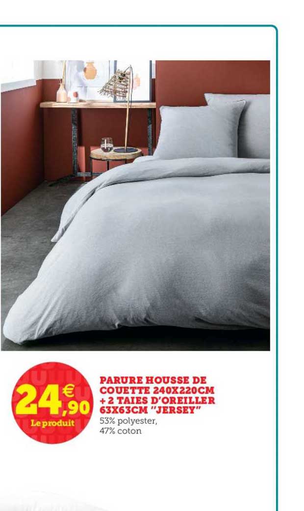 parure housse de couette 240x220cm + 2 taies d'oreiller 63x63cm jersey