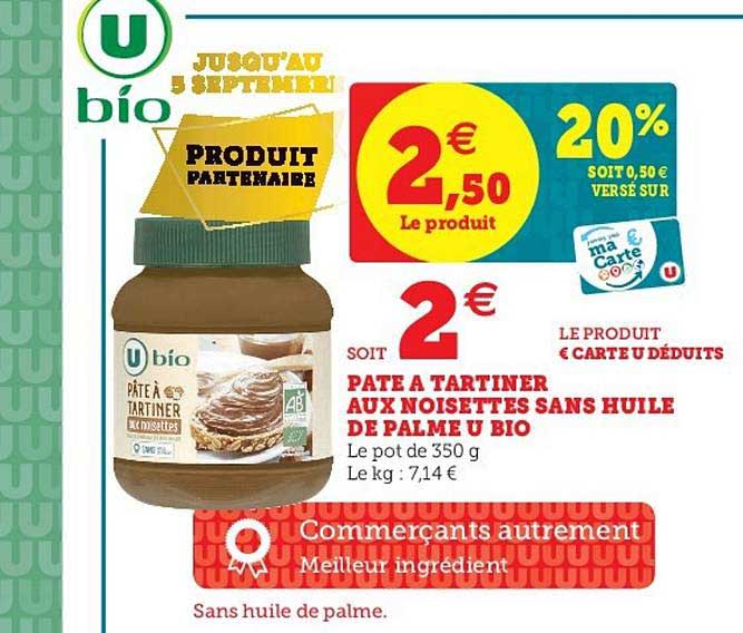 Pâte à Tartiner Aux Noisettes Sans Huile De Palme U Bio