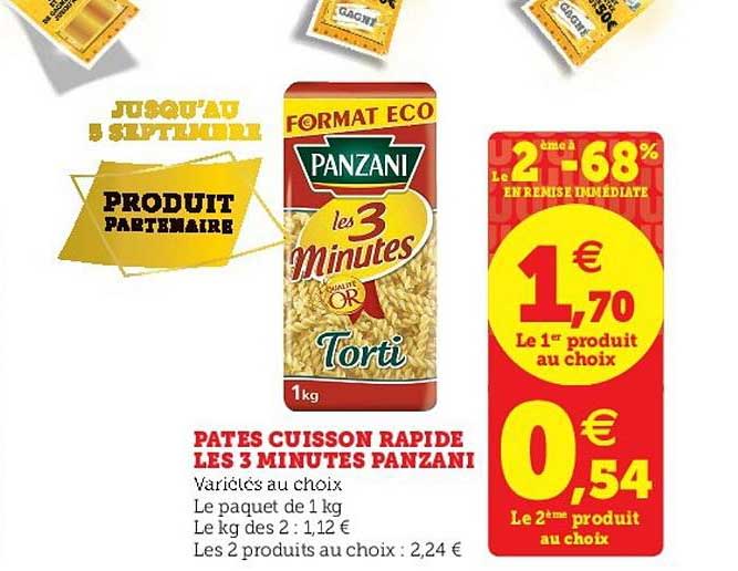 pâtes cuisson rapide les 3 minutes panzani  le 2e à -68%