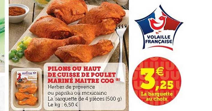 pilons ou haut de cuisse de poulet mariné maître coq