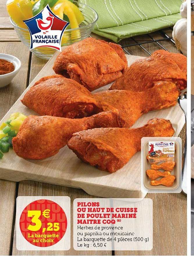 pilons ou haut de cuisse de poulet mariné maître coq
