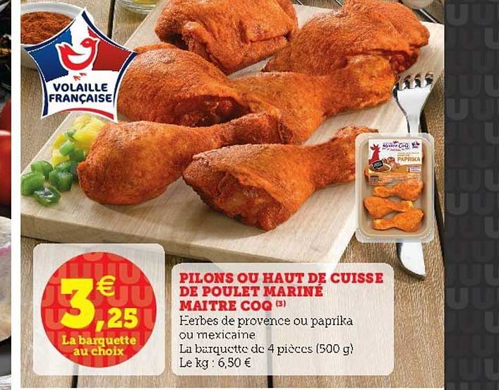 pilons ou haut de cuisse de poulet mariné maître coq