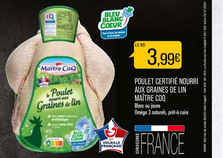 poulet certifié nourri aux graines de lin maître coq