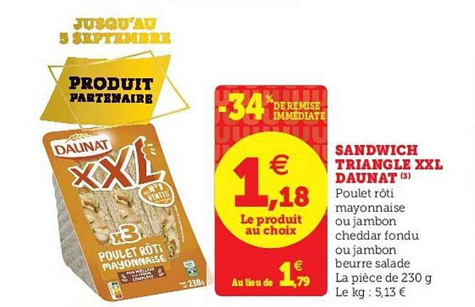 Sandwich Triangle Xxl Daunat -34% Remise Immédiate