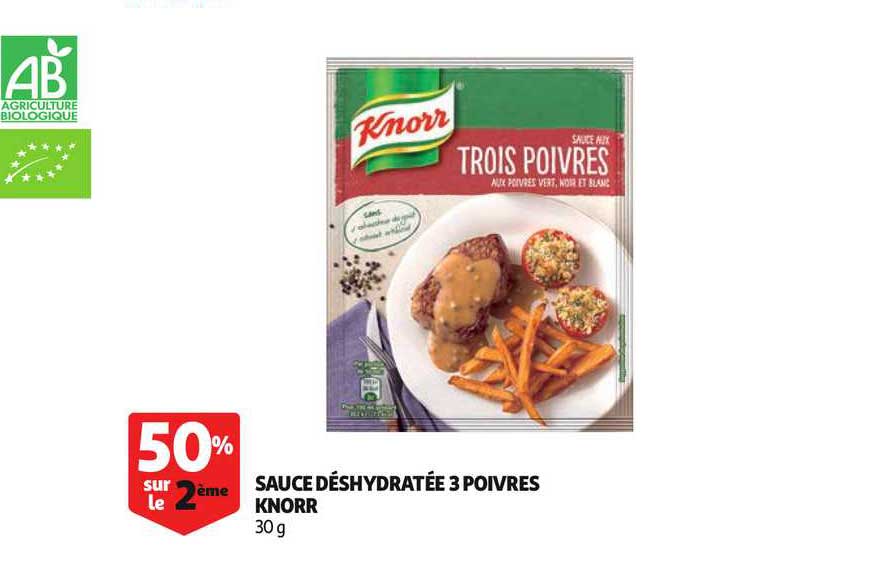 sauce déshydratée trois poivres knorr 50% sur le 2ème