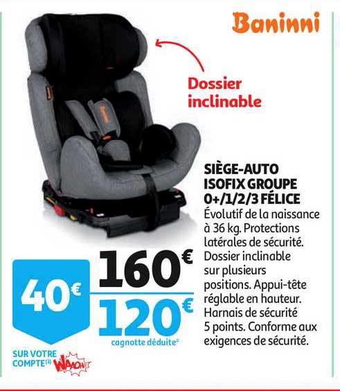 siège auto isofix groupe 0+ 1 2 3 félice baninni